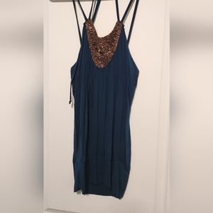 Dark blue tank top with gold beading warehouse one size m